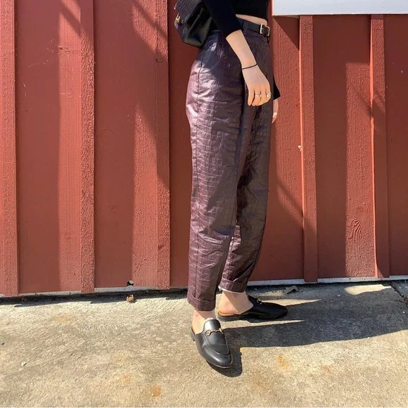 Vegan burgundy croc-leather pants from Beaufille size 0 in pristine condition - Picture 2 of 5